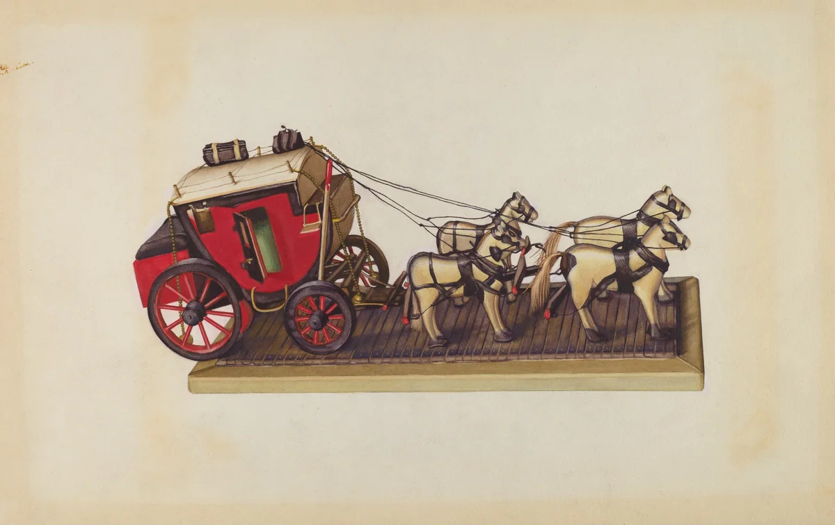 Wooden Model - Coach & Four Horses by Laura Bilodeau, index of american design, 1937