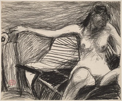 Untitled [seated nude extending her right arm] by Richard Diebenkorn, drawing, 1955-1967