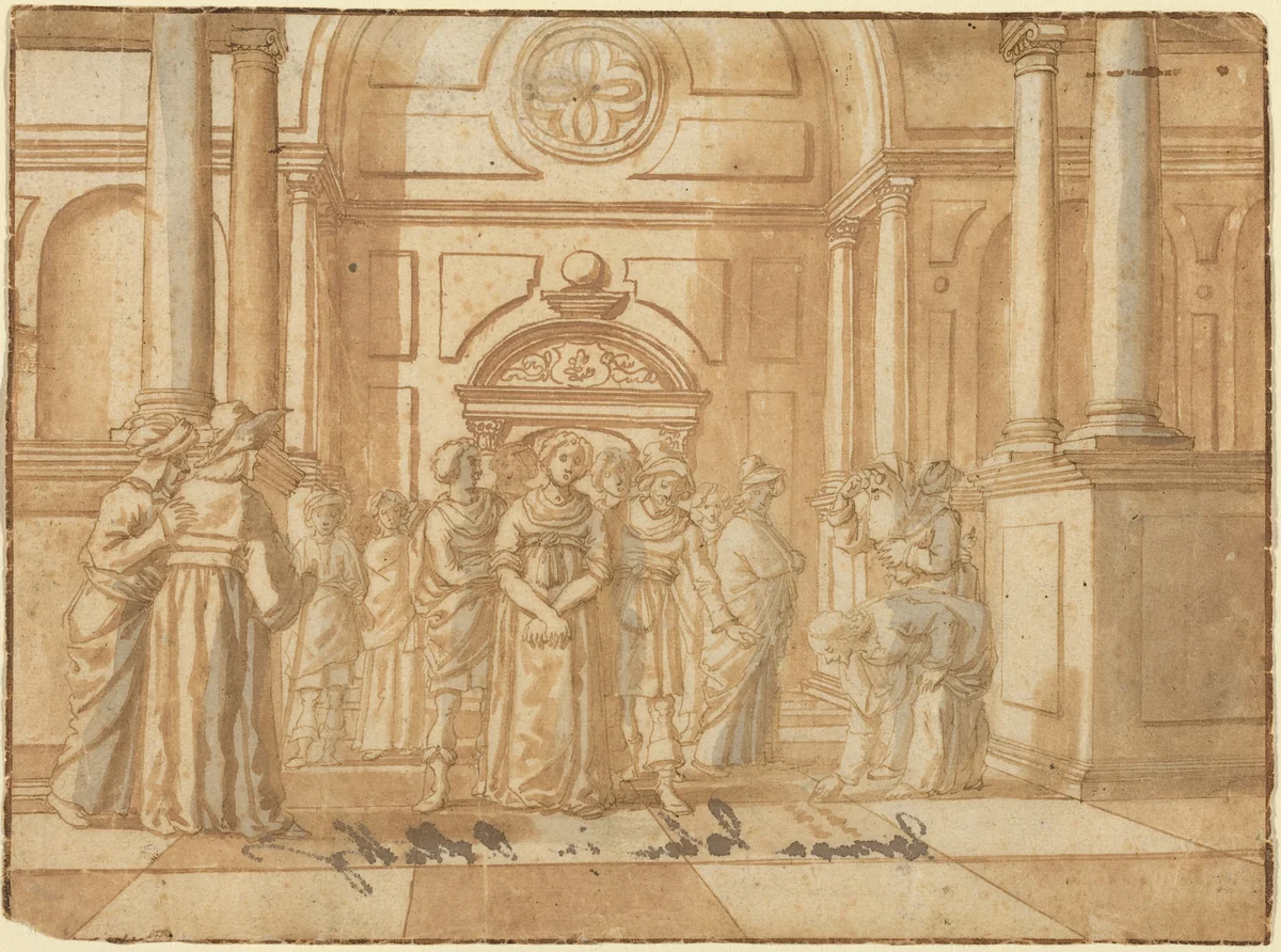 Christ and the Woman Taken in Adultery by Netherlandish 16th Century, drawing, 1500-1599