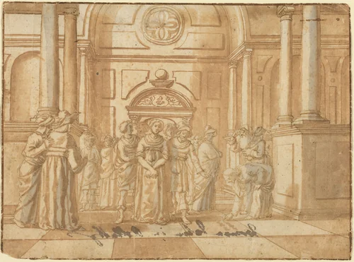 Christ and the Woman Taken in Adultery by Netherlandish 16th Century, drawing, 1500-1599