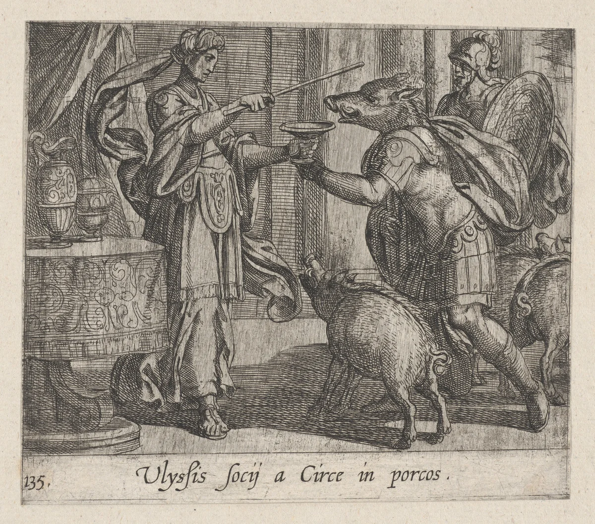 Plate 135: Circe Changing Ulysses' Men into Swine (Ulyssis soci a Circe in porcos), from Ovid's 'Metamorphoses' by Antonio Tempesta, print, 1606