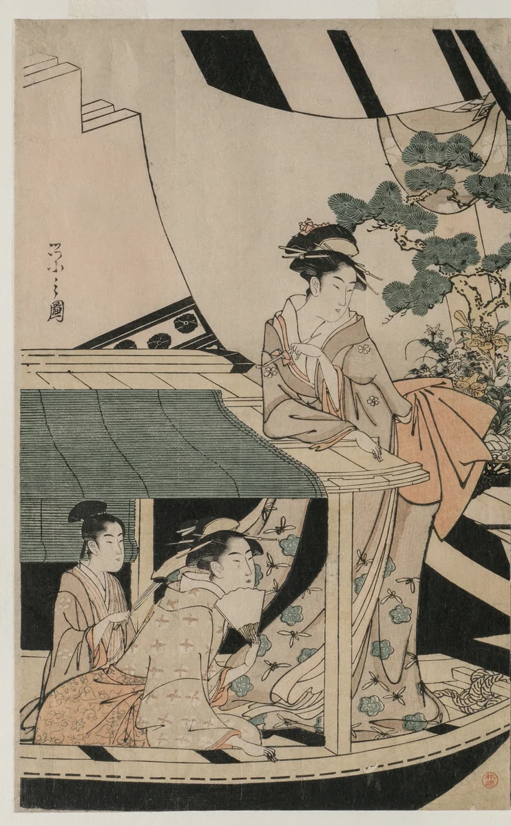Party on the Pleasure Boat Kawaichimaru by Chōbunsai Eishi (鳥文斎栄之), print, 1796-1797