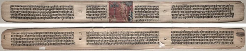 Folio 73 from a Gandavyuha-sutra (Scripture of the Supreme Array): Sudhana and an antelope (recto); text (verso) by Unknown, painting, 1000-1199