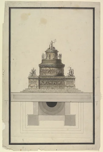 Elevation and Plan for a Round Mausoleum by Jean Charles Delafosse, drawing, 1734-1789