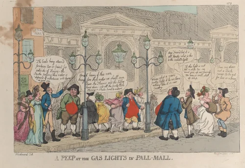 A Peep at the Gas Lights in Pall-Mall by Thomas Rowlandson, print, 1809