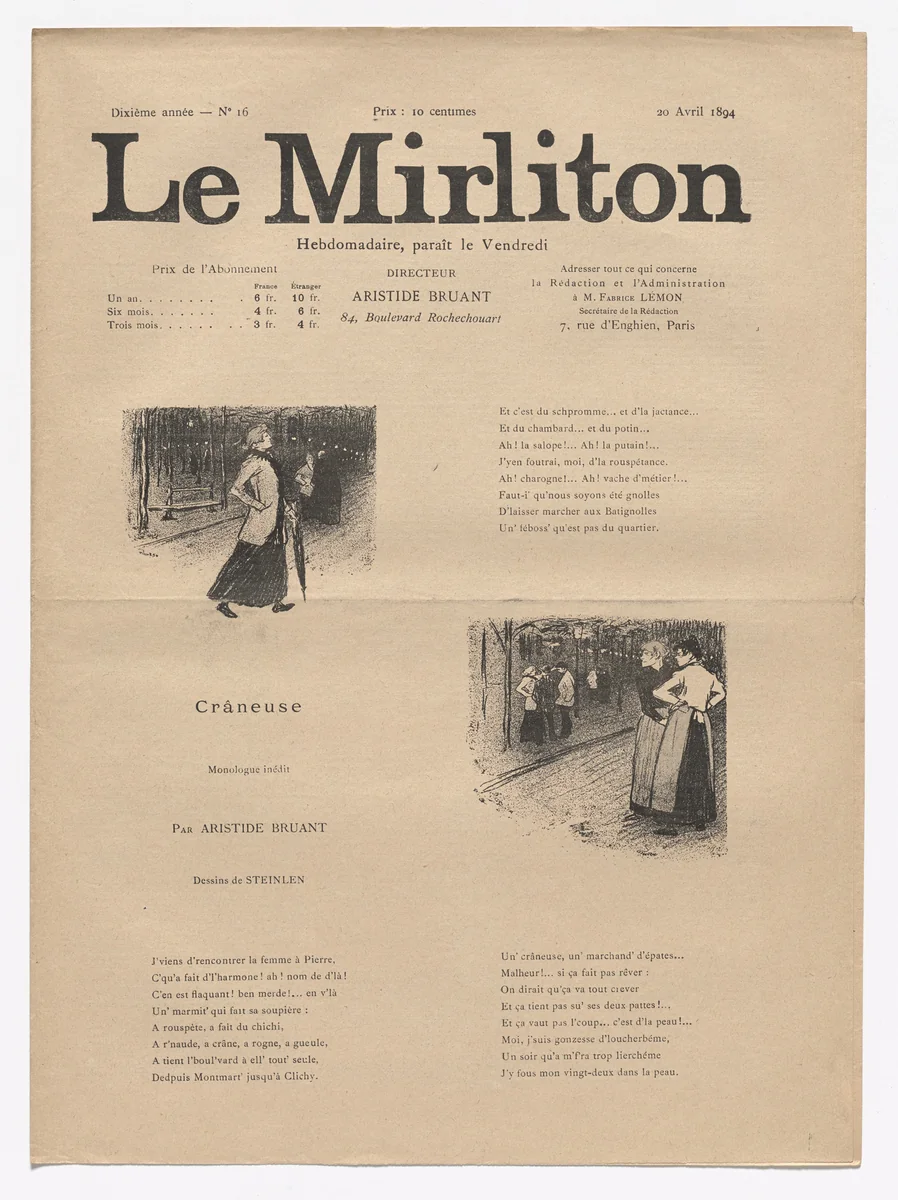 Le Mirliton, no. 16 by Théophile-Alexandre Steinlen, periodical, 1894
