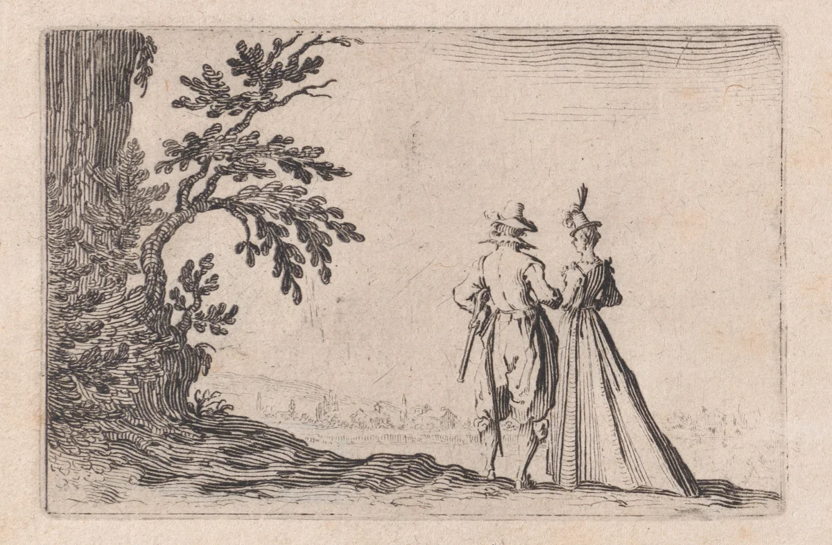La Promenade (The Walk), from "Les Caprices" Series B, The Nancy Set by Jacques Callot, print, 1617-1620