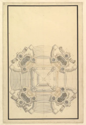 Ground Plan for a Catafalque for the King of Sardinia, Vittorio Amedeo (d. 1732) by Giuseppe Galli Bibiena, drawing, 1732