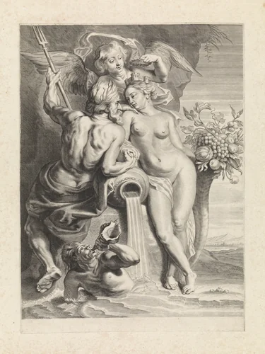 Allegorische voorstelling met Neptunus en Cybele by Pieter de Jode, print, 1628-1670