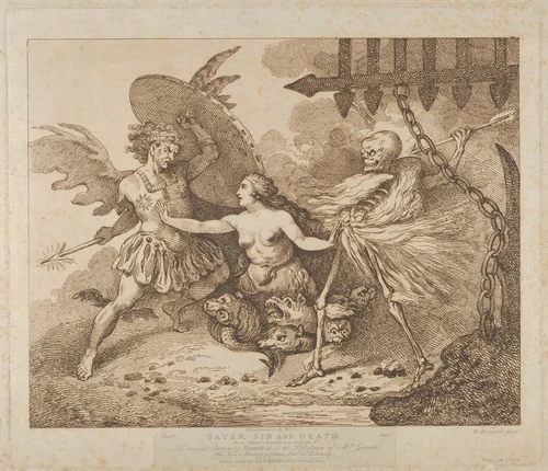 Satan, Sin & Death (Paradise Lost, Book the 2nd) by Thomas Rowlandson, print, 1792