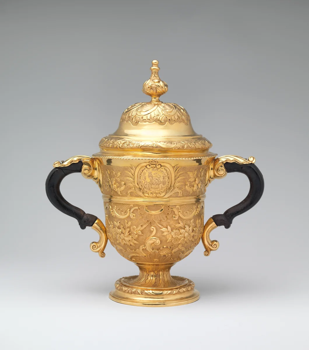 Two-handled cup with cover by William Gilchrist, metalwork, 1752-1753