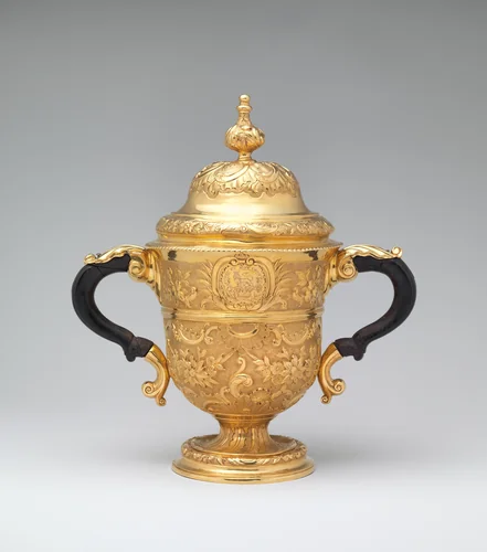 Two-handled cup with cover by William Gilchrist, metalwork, 1752-1753