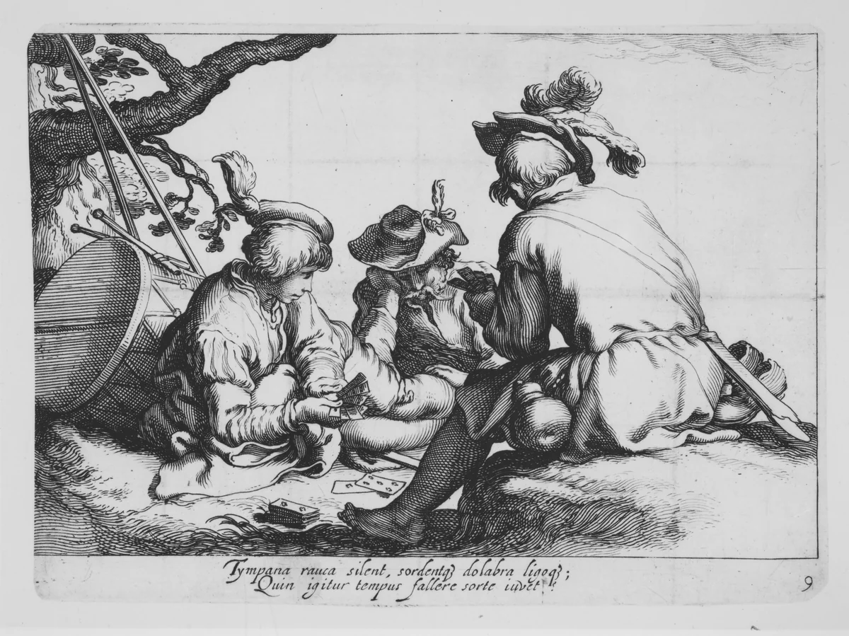 Soldiers Playing Cards, from "Sixteen Peasant Subjects" by Cornelis Bloemaert, print, 1615-1684
