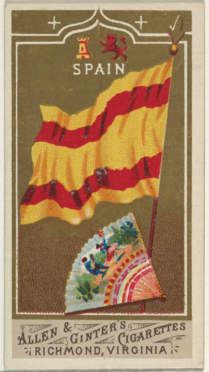 Spain, from Flags of All Nations, Series 1 (N9) for Allen & Ginter Cigarettes Brands by Allen & Ginter, print, 1887
