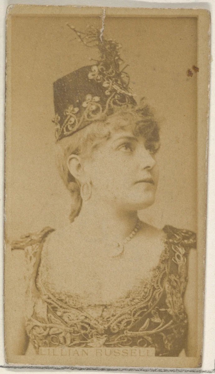 Lillian Russell, from the Actors and Actresses series (N45, Type 8) for Virginia Brights Cigarettes by Allen & Ginter, photograph, 1885-1891
