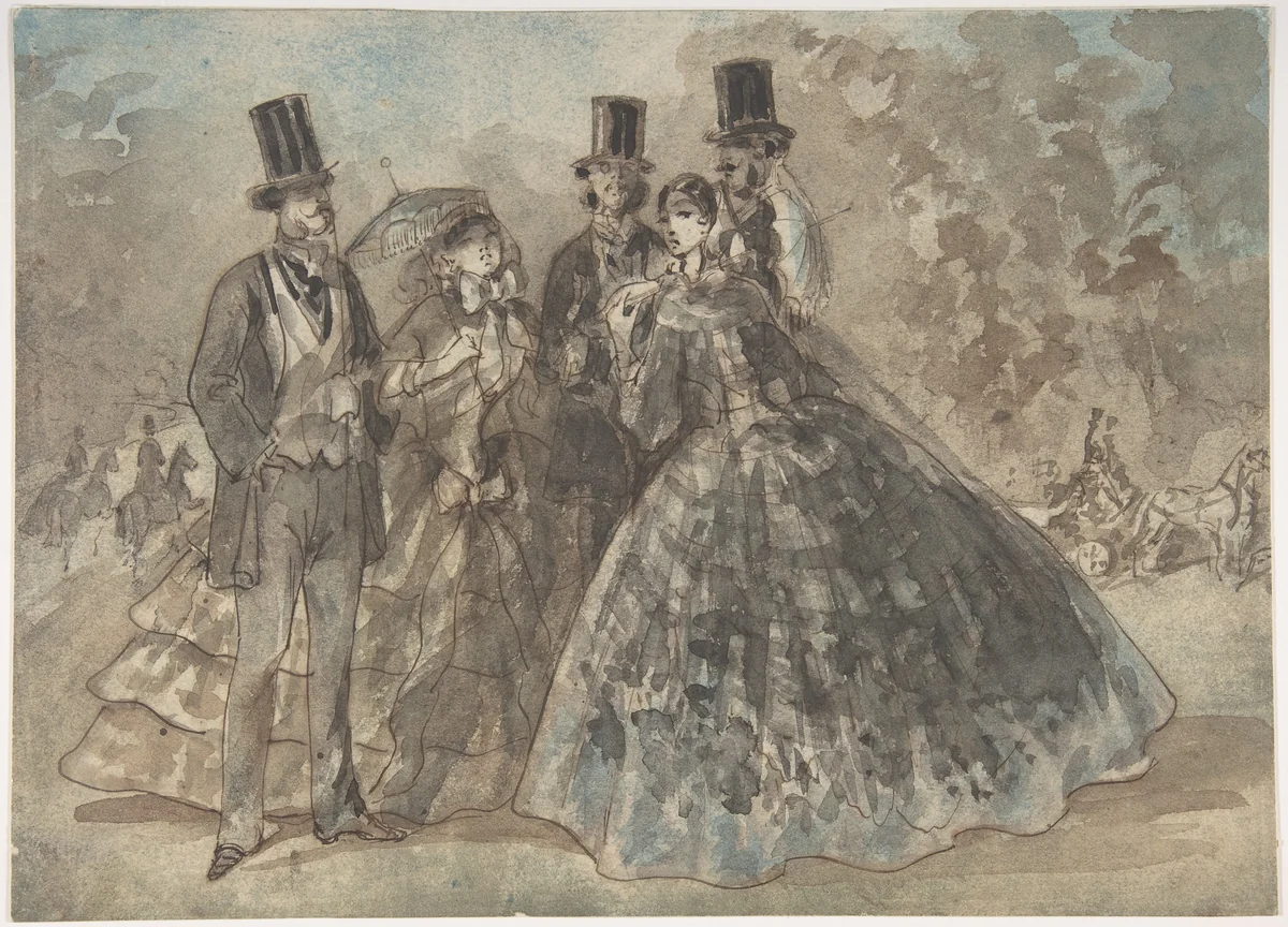 Meeting in the Park by Constantin Guys, drawing, 1855-1865