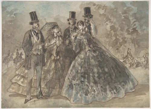Meeting in the Park by Constantin Guys, drawing, 1855-1865