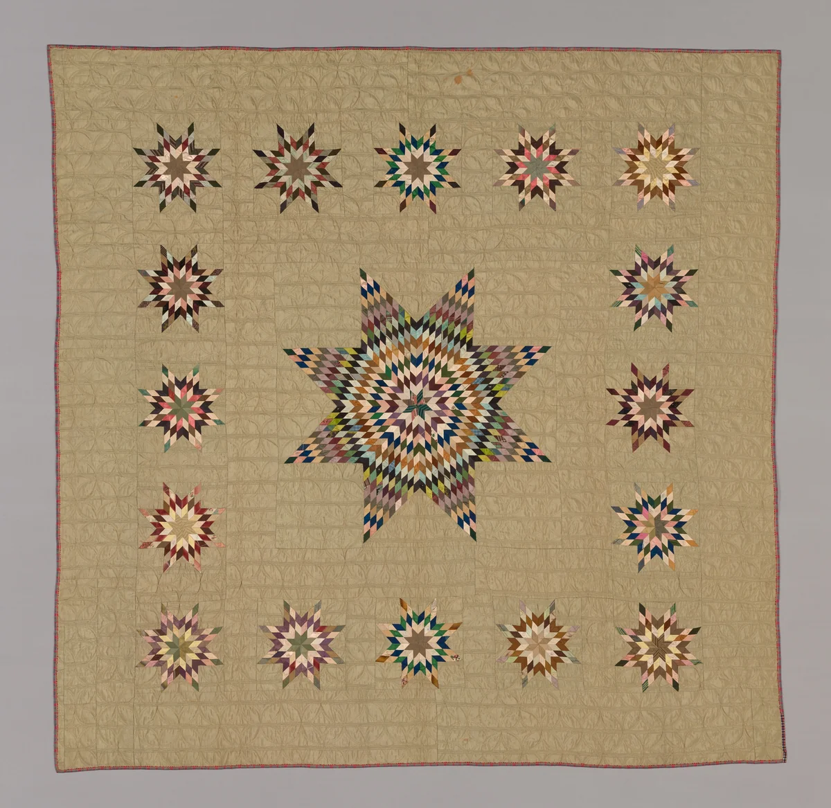 Bedcover (Lone Star Variation Quilt) by Ruth Hart, textile, 1835-1860