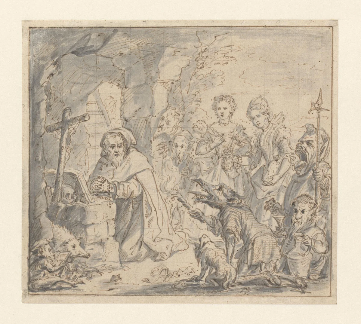 De verzoeking van H. Antonius by anonymous, drawing, 1620-1740