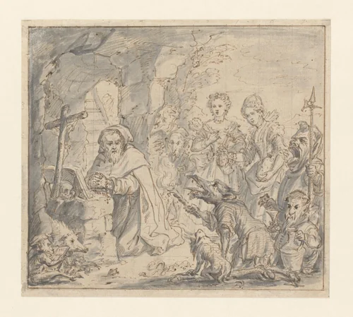 De verzoeking van H. Antonius by anonymous, drawing, 1620-1740
