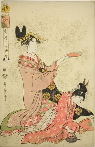 Hour of the Boar (I no koku), from the series "Twelve Hours in Yoshiwara (Seiro juni toki tsuzuki)" by Kitagawa Utamaro (喜多川歌麿), print, 1789-1799