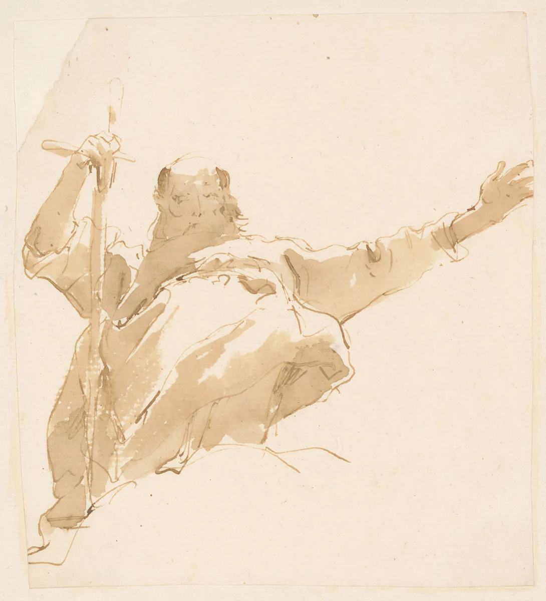 Old Man Holding a Sword, His Left Arm Outstretched by Giovanni Battista Tiepolo, drawing, 1739-1760