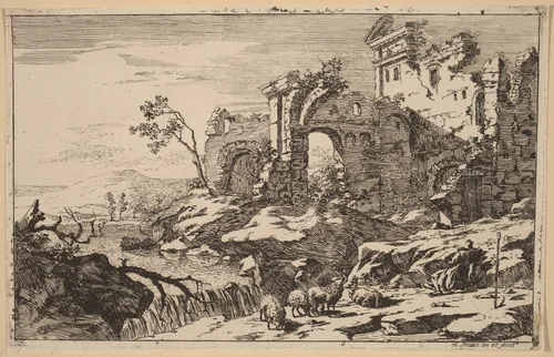 Sleeping Shepherd by Jan Smees, print, 1685-1729