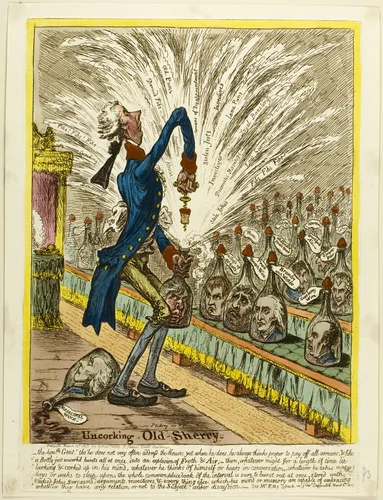 Uncorking Old Sherry by James Gillray, print, 1805