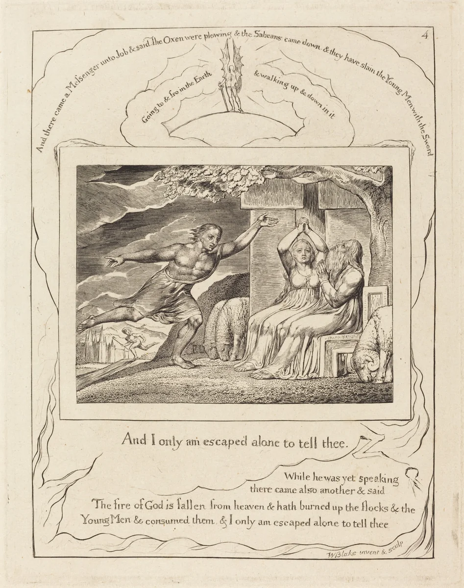 The Messengers Tell Job of His Misfortunes by William Blake, print, 1825