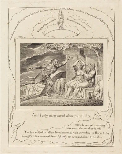 The Messengers Tell Job of His Misfortunes by William Blake, print, 1825