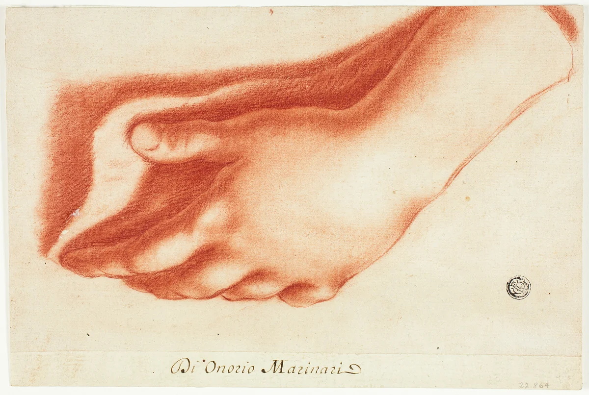 Plaster Cast of Left Hand by Onorio Marinari, drawing, 1647-1715