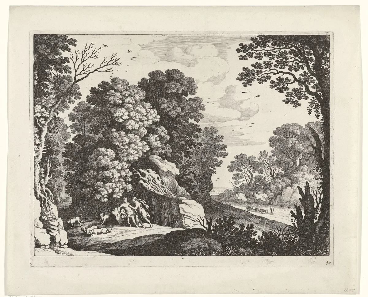 Cephalus en Procris by Guilliam van Nieulandt, print, 1594-1635