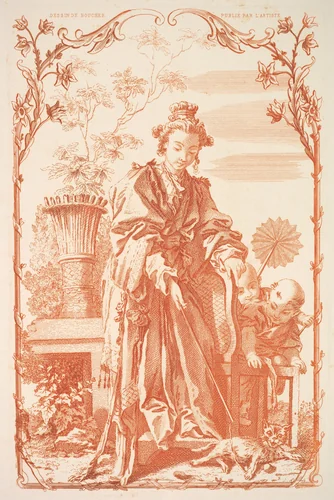Woman Playing with a Cat by François Boucher, print, 1800-1900