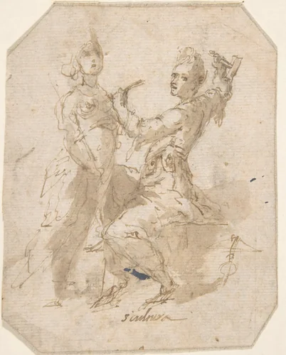 Pygmalion and Galatea by anonymous, drawing, 1600-1700
