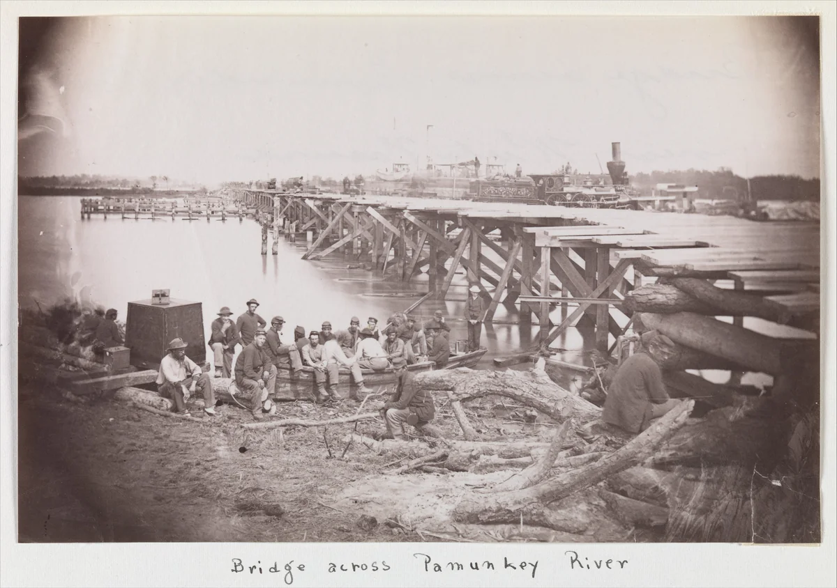 Bridge Across Pamunkey River, near White House by Timothy O'Sullivan, photograph, 1861-1865