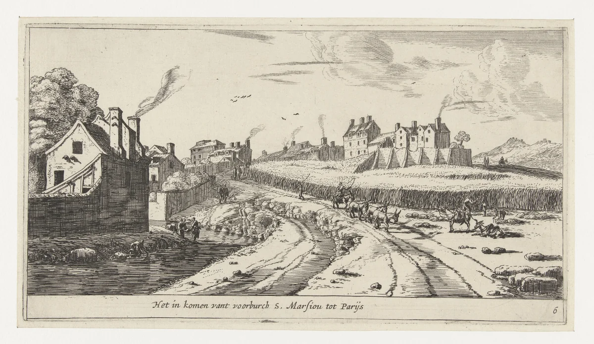 De weg naar de buitenwijk Marsiou te Parijs by Reinier Nooms, print, 1656-1662