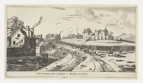 De weg naar de buitenwijk Marsiou te Parijs by Reinier Nooms, print, 1656-1662
