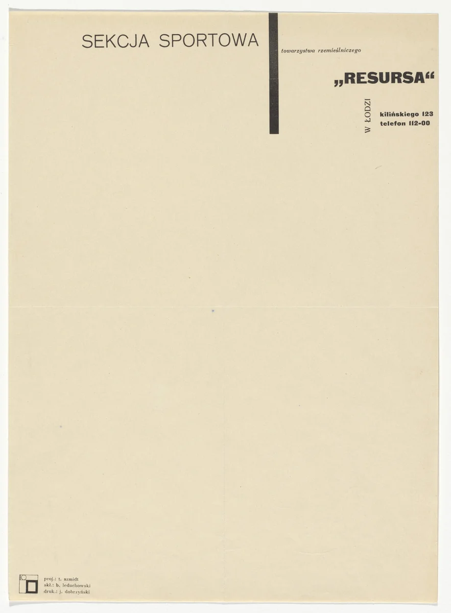 Sekcja sportowa towarzystwa rzemieślniczego (Sports League Crafts Society) letterhead by a.r. group, design