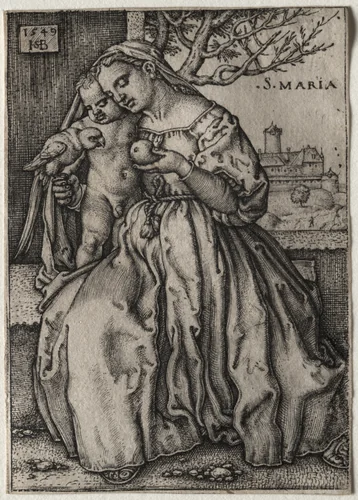 Virgin and Child with Parrot by Hans Sebald Beham, print, 1549