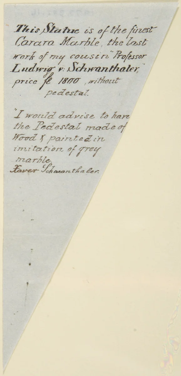 Explanatory note relating to sculpture of Nymphy by Ludwig Michael von Schwanthaler by Franz Xaver Schwanthaler, manuscript, 1845-1855