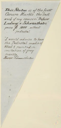 Explanatory note relating to sculpture of Nymphy by Ludwig Michael von Schwanthaler by Franz Xaver Schwanthaler, manuscript, 1845-1855