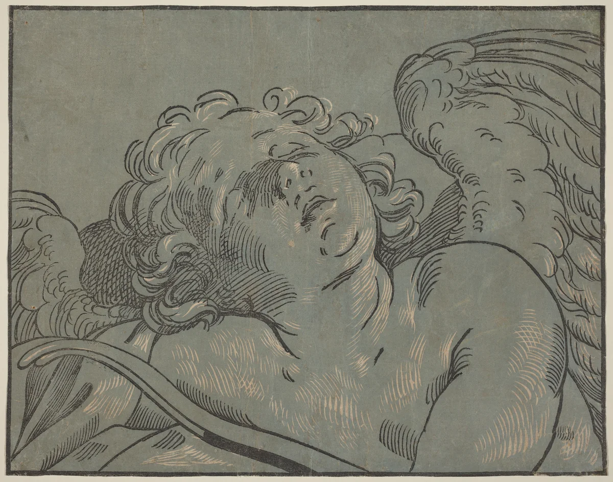 Cupid Asleep by Bartolomeo Coriolano; Guido Reni, print, 1573-1687