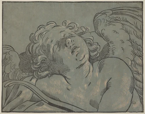 Cupid Asleep by Bartolomeo Coriolano; Guido Reni, print, 1573-1687