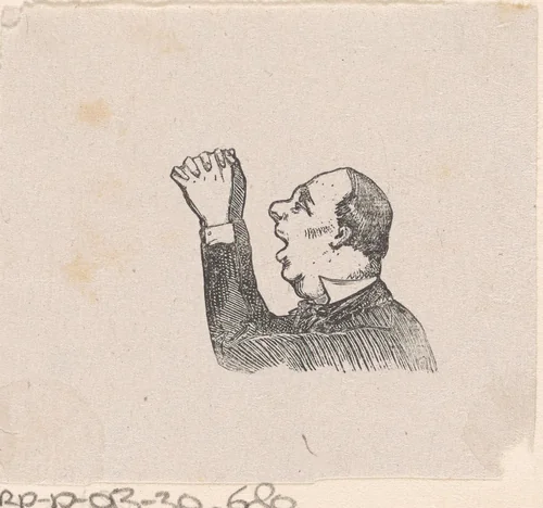 Man met een open mond en gevouwen handen by Isaac Weissenbruch, print, 1836-1912
