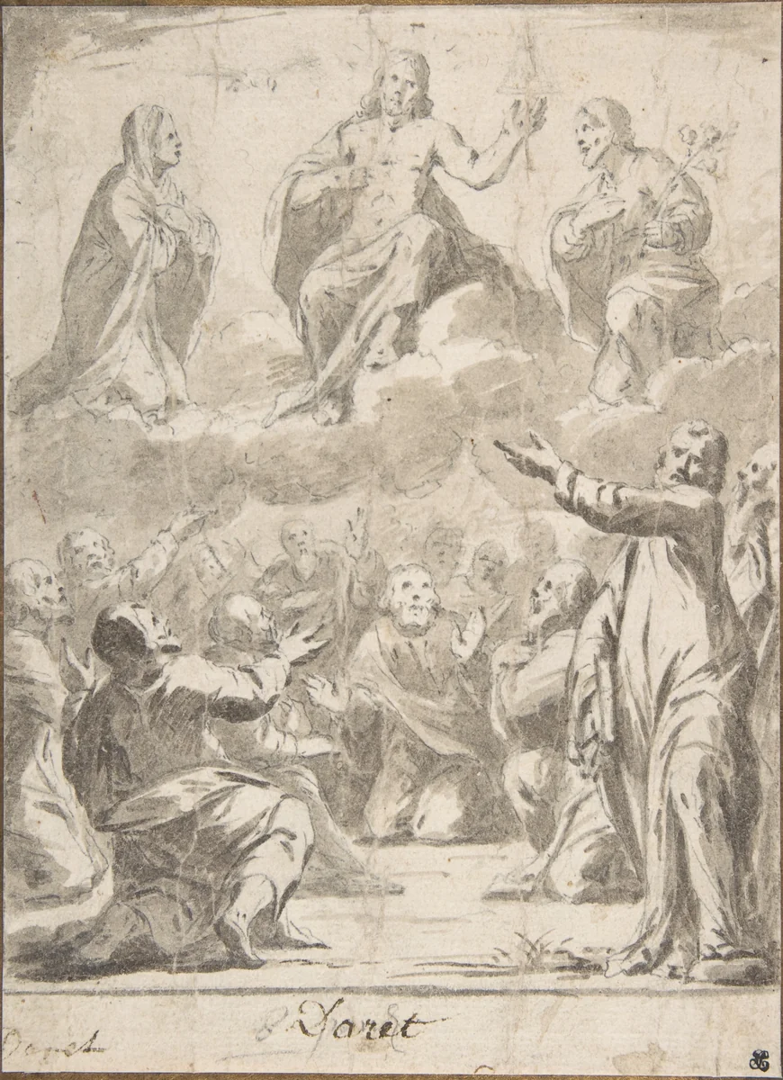 The Risen Christ between the Virgin and St. Joseph, Appearing to St. Peter and other Apostles by Jean Daret, drawing, 1620-1670
