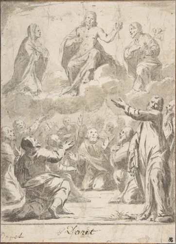 The Risen Christ between the Virgin and St. Joseph, Appearing to St. Peter and other Apostles by Jean Daret, drawing, 1620-1670