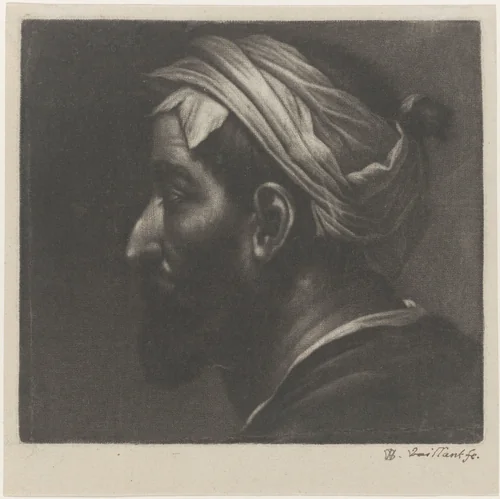 Hoofd van een man met een tulband by Wallerant Vaillant, print, 1658-1677
