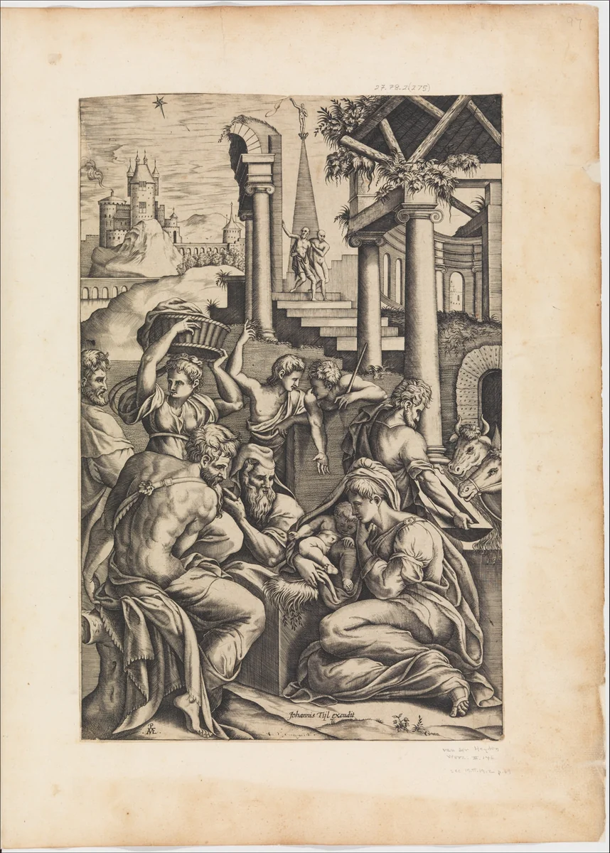 The Adoration of the Shepherds by Pieter van der Heyden, print, 1530-1572