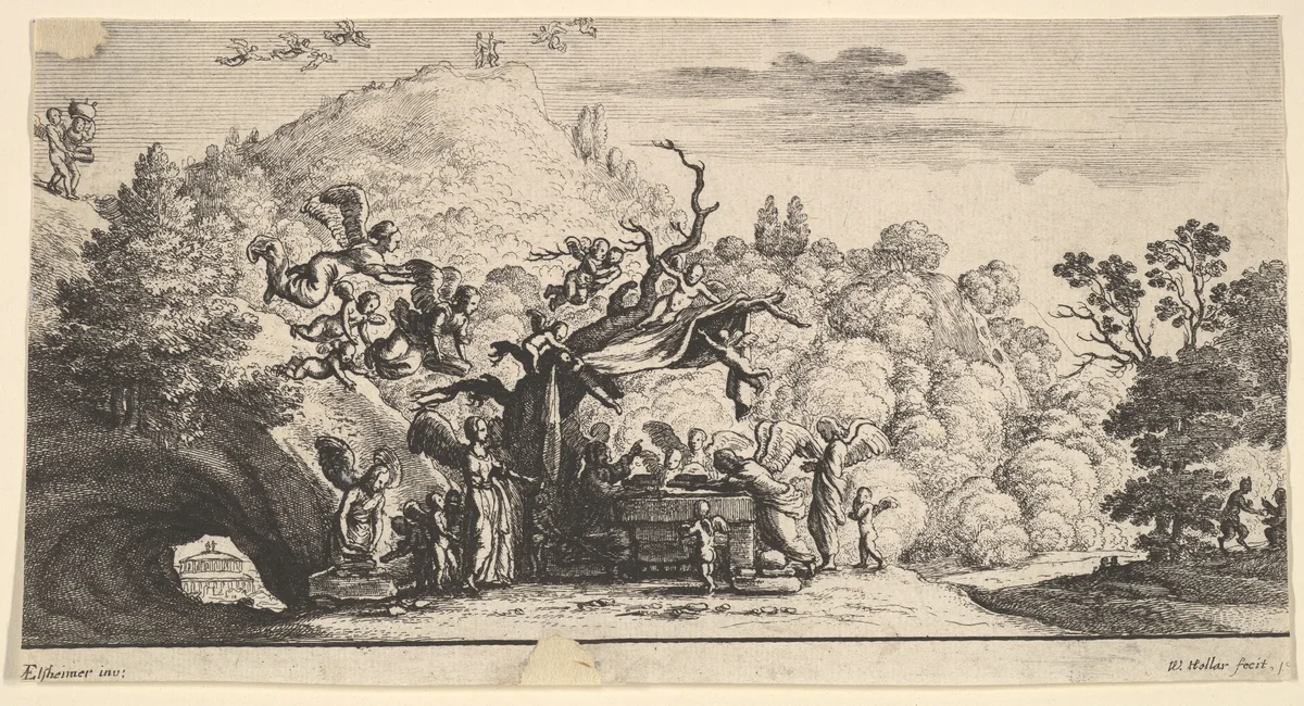 Jesus served by angels by Wenceslaus Hollar, print, 1652