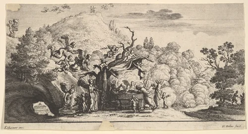 Jesus served by angels by Wenceslaus Hollar, print, 1652